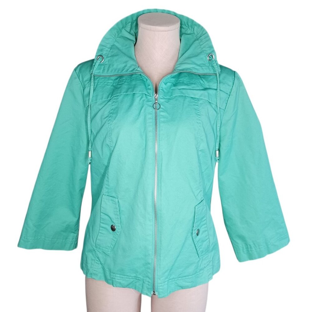 Studio Works Petite Large Canvas Spring Jacket Seafoam Green Lined Full Zip - Picture 3 of 14
